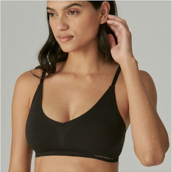 Lucky Brand V-neck Adjustable Strap Padded Bra Black Size Medium - Picture 1 of 6